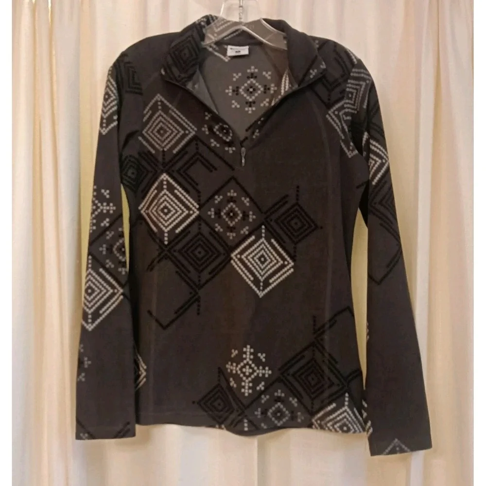 Columbia Women's S‎ Fleece Pullover Sweater 1/4 Zip Lightweight Aztec Gray Black